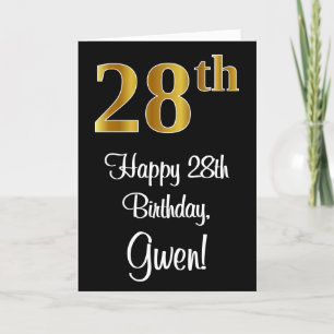 Carte 28e anniversaire ~ Elégant Luxueux Faux Gold Look 