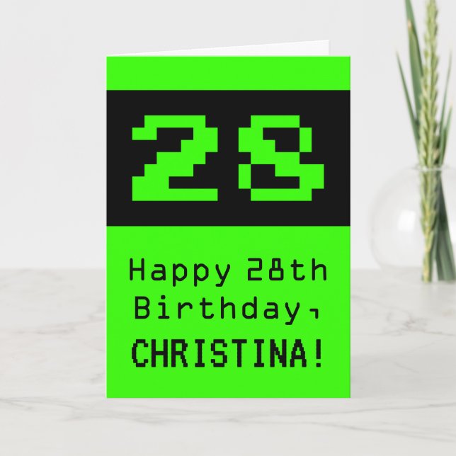Carte 28e anniversaire : Nerdy / Geeky Style "28" et Nom (Devant)