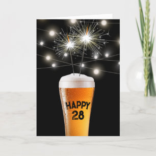 Carte 28e anniversaire Sparkler en verre de bière