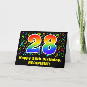 Carte 28e anniversaire : Symboles de musique colorée et 
