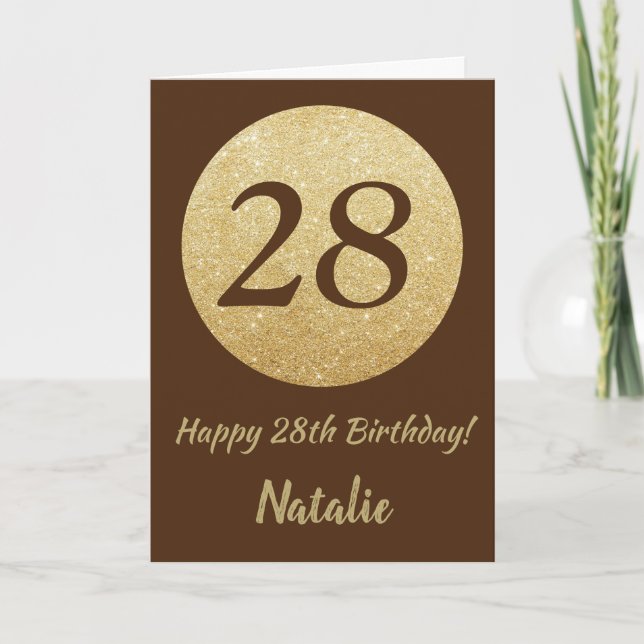 Carte 28e Birthday Brown and Gold Glitter Card (Devant)