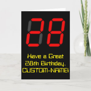 Carte 28ème anniversaire : Rouge Digital Horloge Style "