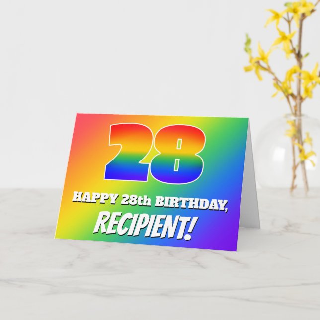 Carte 28th Birthday: Multicolored Rainbow Pattern # 28 (Fleur jaune)