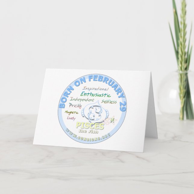 Carte 29 février Anniversaire - Poissons (Devant)