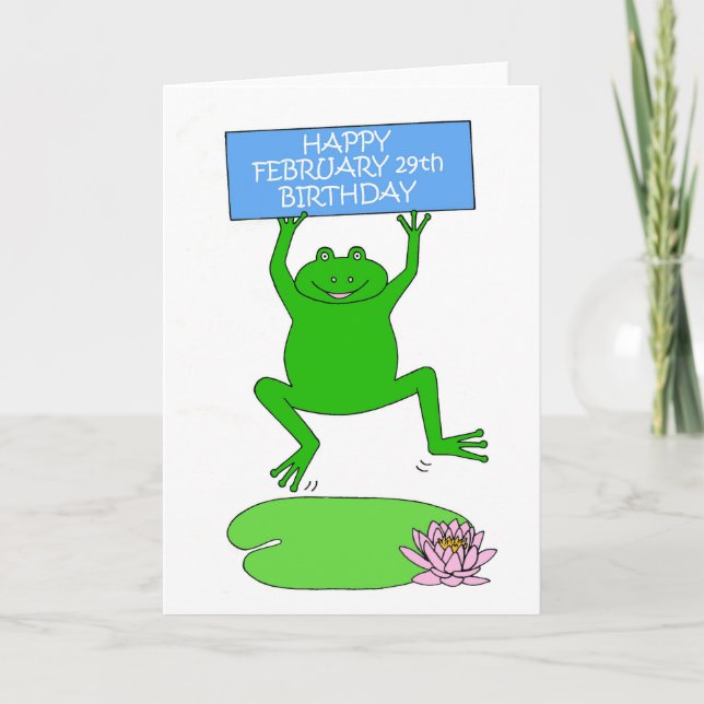 Carte 29 février Cartoon Frog Leaping (Devant)