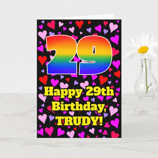 Carte 29e anniversaire : Amour Hearts Motif, Arc-en-ciel (Petite plante)