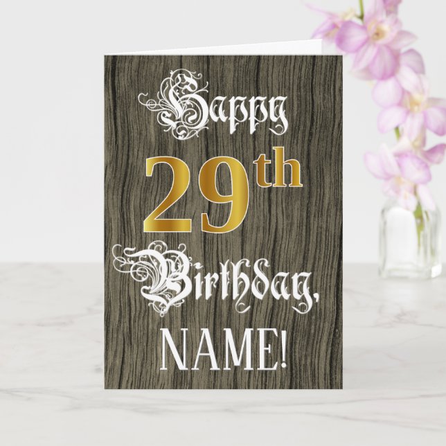 Carte 29e anniversaire : Faux Gold Look + Faux Wood Moti (Orchidée)