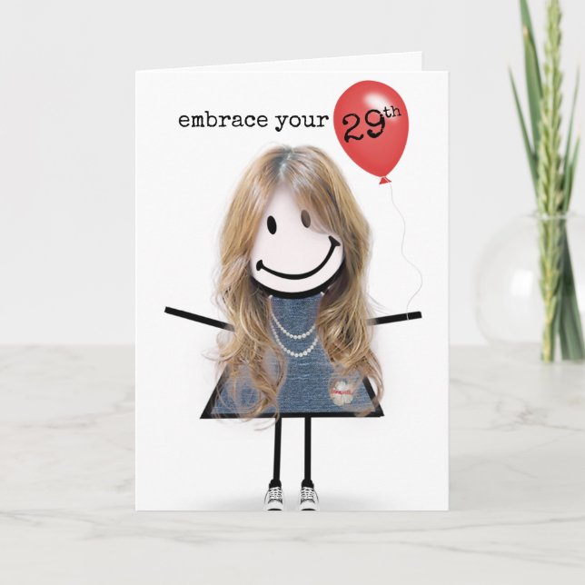 Carte 29e anniversaire fille avec ballon rouge (Devant)