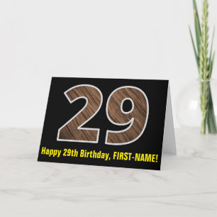Carte 29e anniversaire : Nom + Faux Wood Grain Motif "29