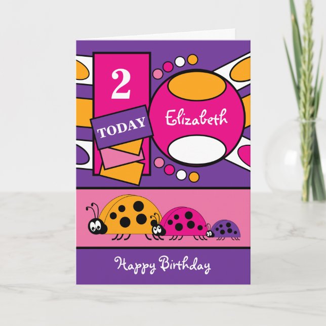 Carte 2 ans n'importe quel âge coccinelle violet rose (Devant)