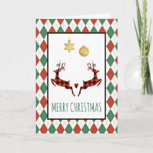 Carte 2 Noël Deer Jumping Style Rustique
