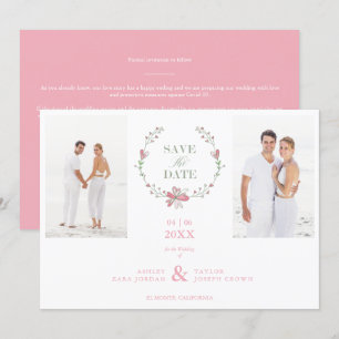 Carte 2 Photos Pink Floral Collage Mariage Covid19