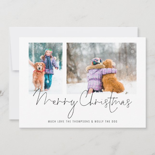 Carte 2 Photos Script Famille et Chien Joyeux Noël (Devant)