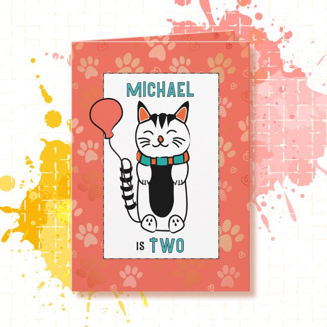 Carte 2e anniversaire adorable dessin de chat drôle Dire (Créateur téléchargé)
