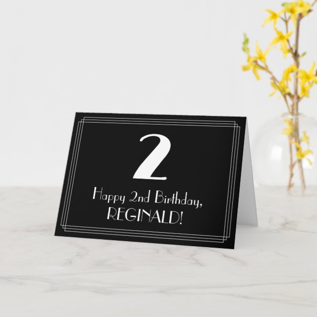 Carte 2e anniversaire ~ Art Déco Inspiré Look "2", Nom (Fleur jaune)