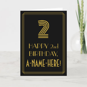 Carte 2e anniversaire : Art Déco Inspiré Look "2" & Nom