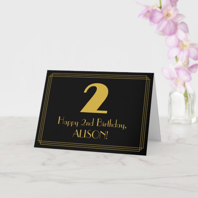 Carte 2e anniversaire : Art Déco Inspiré Look "2" & Nom (Orchidée)