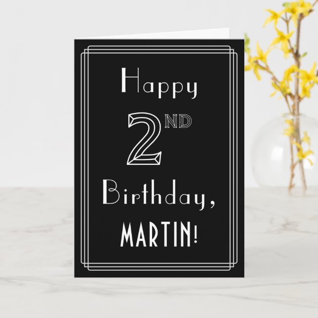 Carte 2e anniversaire : Art Déco Style # 2 et Nom person (Fleur jaune)
