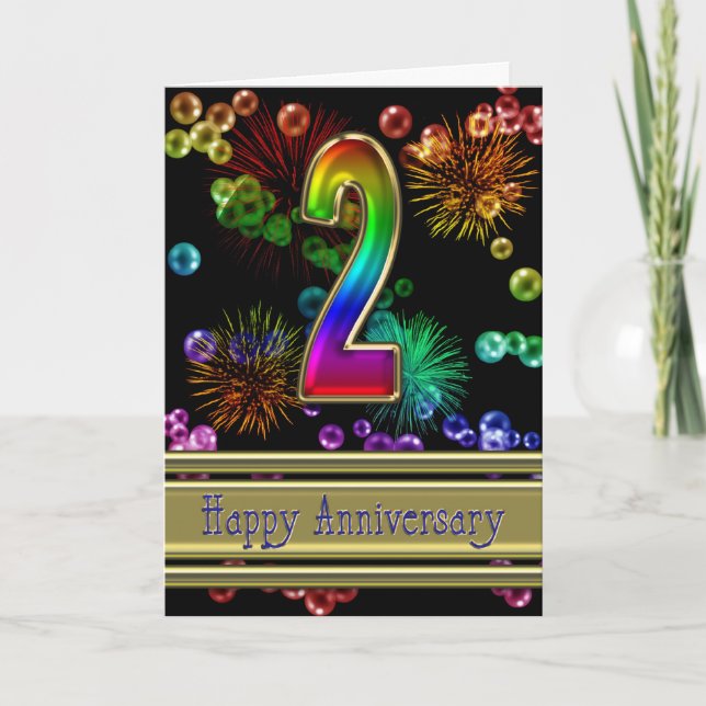 Carte 2e anniversaire avec feux d'artifice et bulles (Devant)