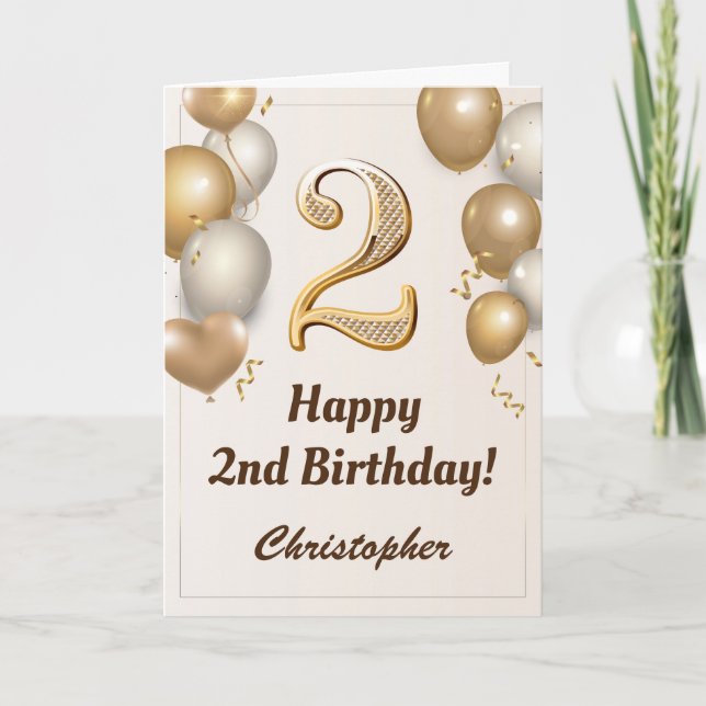 Carte 2e anniversaire Ballons d'or et Confetti Anniversa (Devant)