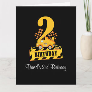 Carte 2e anniversaire Camion de construction noir et jau