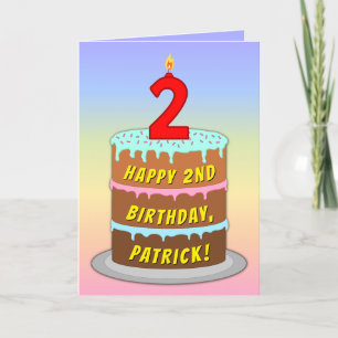 Carte 2e anniversaire — Fun Cake & Candle, avec un nom p