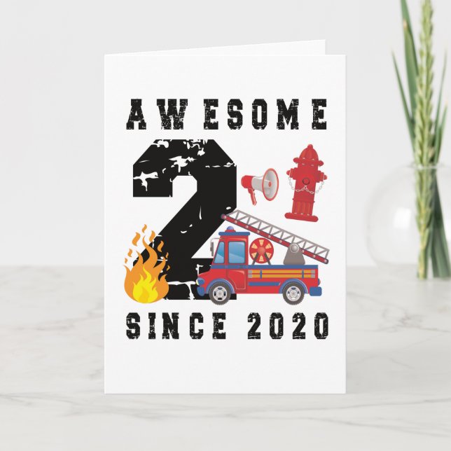 Carte 2e anniversaire Gift Firefighter Boy Né en 2020 (Devant)