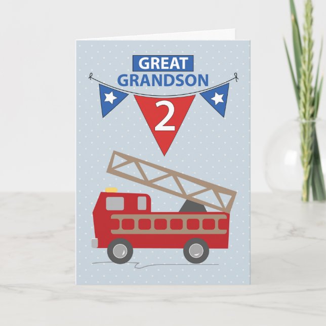 Carte 2e anniversaire Grand-petit-fils, camion à feu (Devant)
