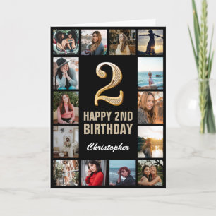 Carte 2e anniversaire heureux Collage photo noir et or