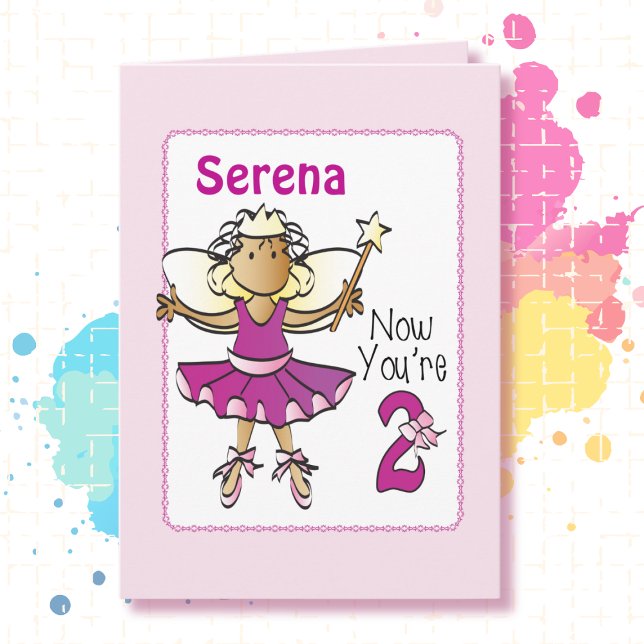 Carte 2e anniversaire mignon Ballerina Cartoon doux Ethn (Créateur téléchargé)