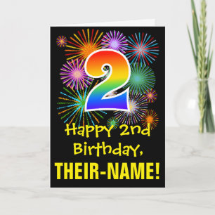 Carte 2e anniversaire : motif de feux d'artifice amusant