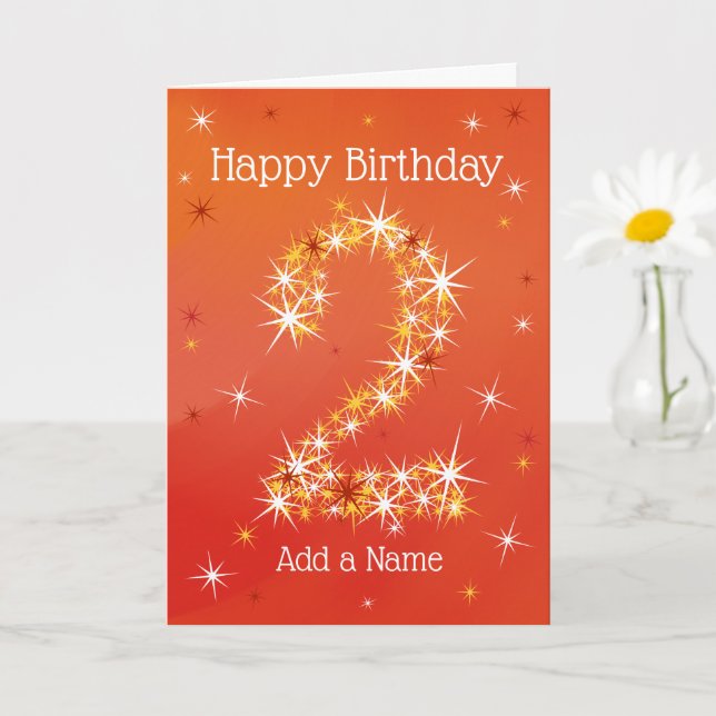 Carte 2e anniversaire - Numéro 2 en étoiles - Rouge - Ag (Petite plante)