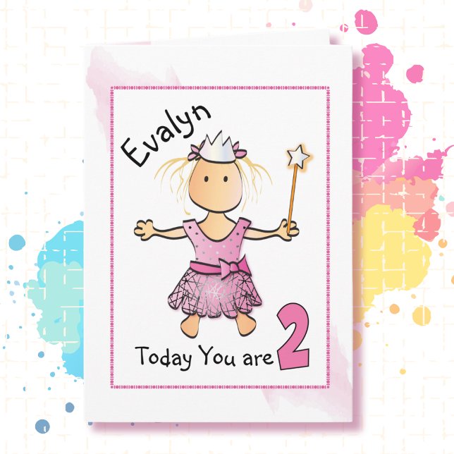 Carte 2e anniversaire Pink Gold Princesse pour fille (Créateur téléchargé)