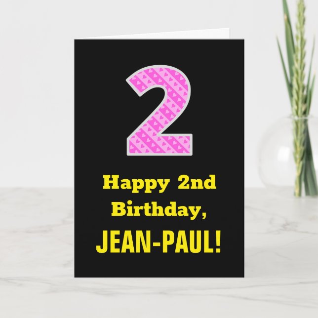 Carte 2e anniversaire : Pink Stripes and Hearts "2" + No (Devant)