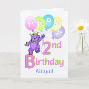 Carte 2e anniversaire Princess Bear, Nom personnalisé
