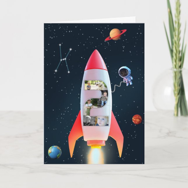 Carte 2e Anniversaire Space Rocket | Immense Collage Pho (Devant)