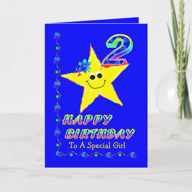 Carte 2e étoile d'anniversaire pour fille (Devant)