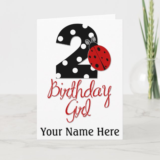 Carte 2e fille anniversaire - Ladybug - 2 Bug dame (Devant)