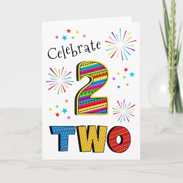 Carte 2ème Deux GRANDS Feux D'Oeuvre Étoiles Joyeux Deux (Devant)