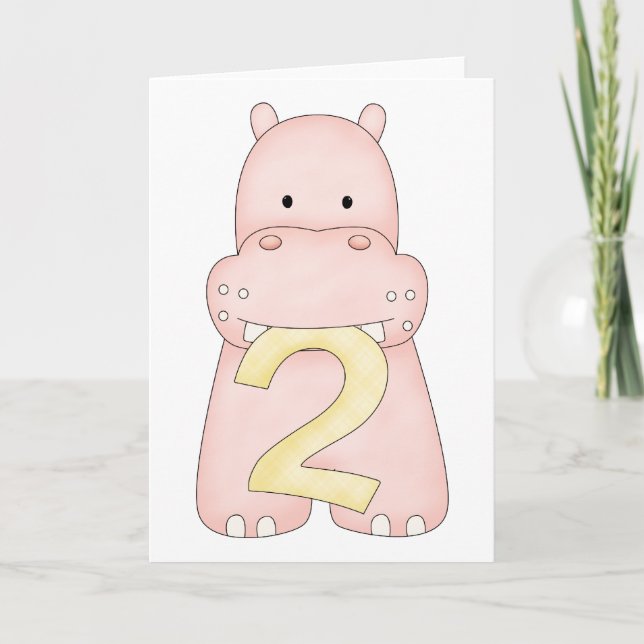Carte 2ème Hippopotame d'anniversaire (rose) (Devant)