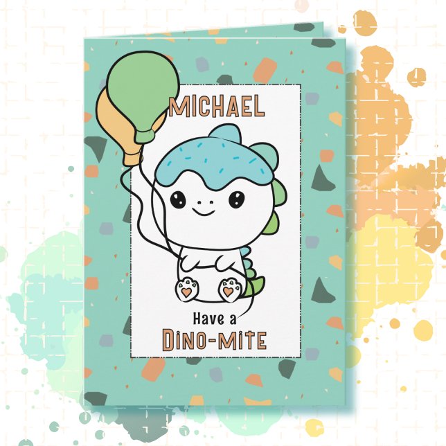 Carte 2nd Birthday Cute Dinosaur Cartoon Adorable Dino  (Créateur téléchargé)