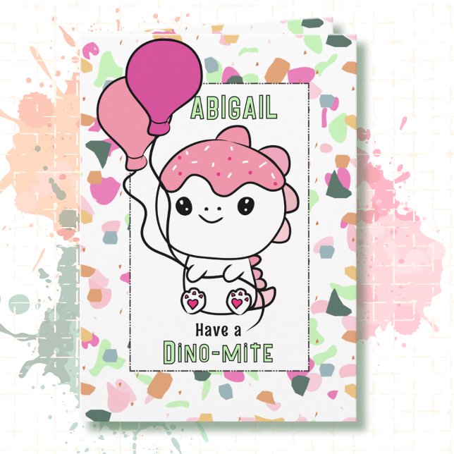 Carte 2nd Birthday Girl Dinosaur Cartoon Adorable  (Créateur téléchargé)
