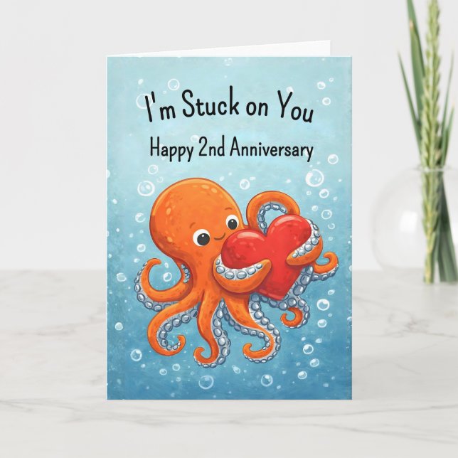 Carte 2nd wedding anniversary Octupus lover (Devant)