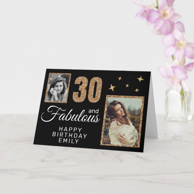 Carte 30 and Fabulous Gold Glitter 2 Photo 30th Birthday (Orchidée)