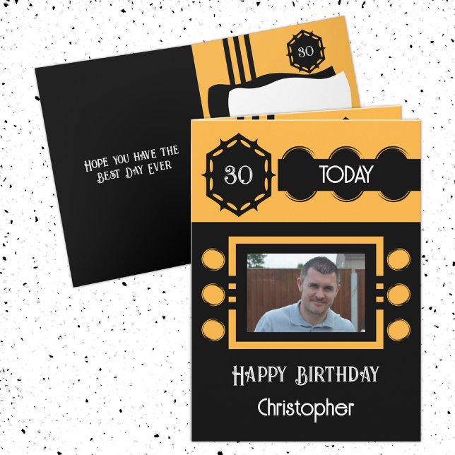 Carte 30 aujourd'hui ajouter nom photo orange noir anniv (Créateur téléchargé)