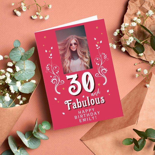 Carte 30 & Fabulous Foliage Magent 30th Birthday Photo C (Créateur téléchargé)