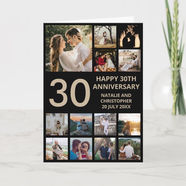 Carte 30e anniversaire 13 photo Collage noir et or (Devant)