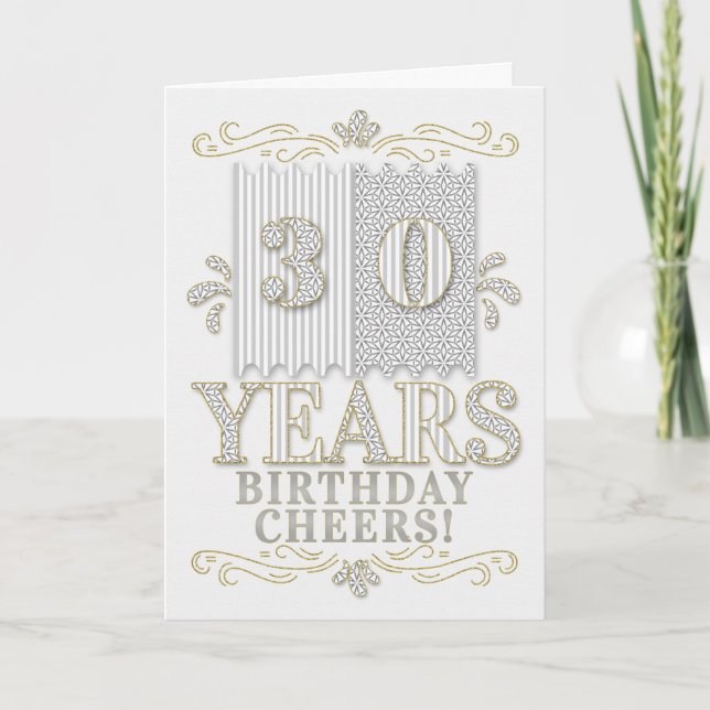 Carte 30e anniversaire Argent et teintes dorées avec élé (Devant)