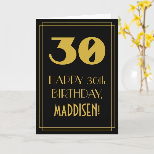Carte 30e anniversaire ~ Art Déco Inspiré Look "30" & No (Fleur jaune)