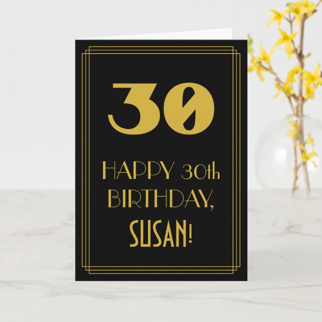 Carte 30e anniversaire - Art Déco Inspiré Look "30" & No (Fleur jaune)